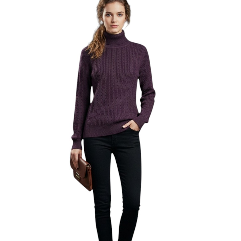 Croft & Barrow Sweater Acrylic Purple L Vtg Dark Academia Casual Turtleneck